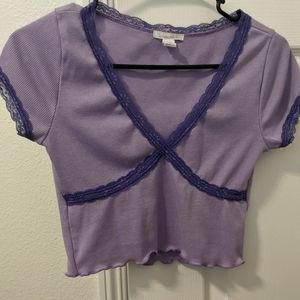 Purple lace and lettuce trim crop top